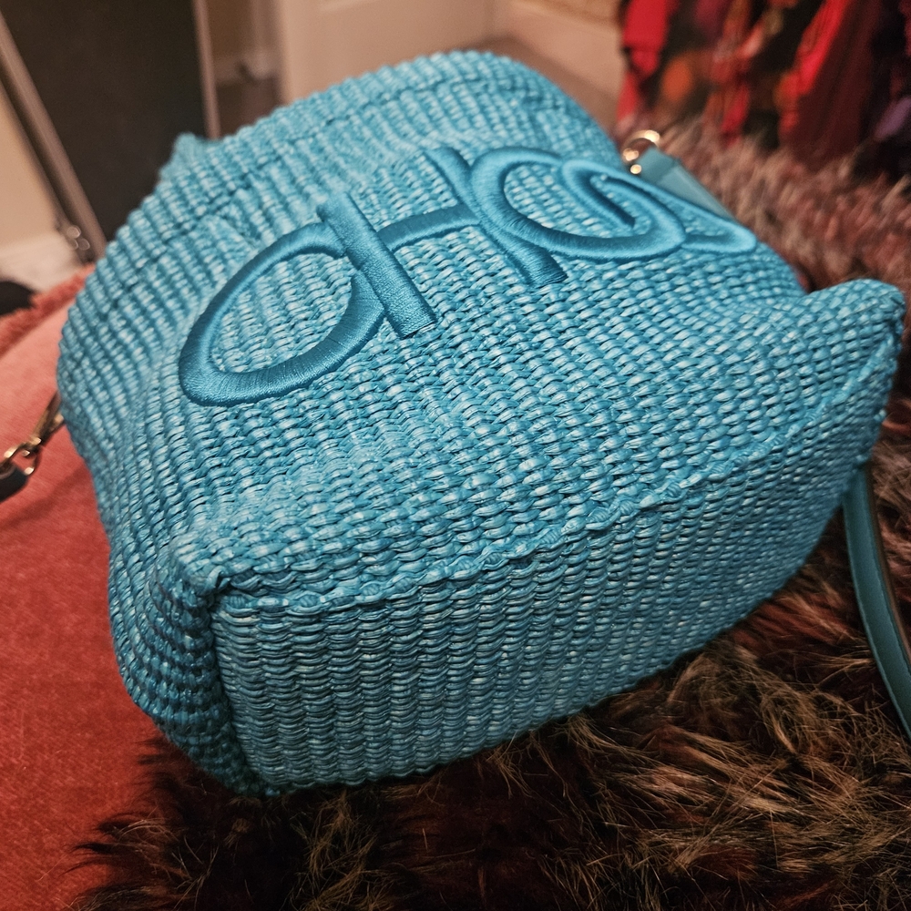 New Authentic Jimmy Choo Turquoise Woven Tote - Picture 7 of 15